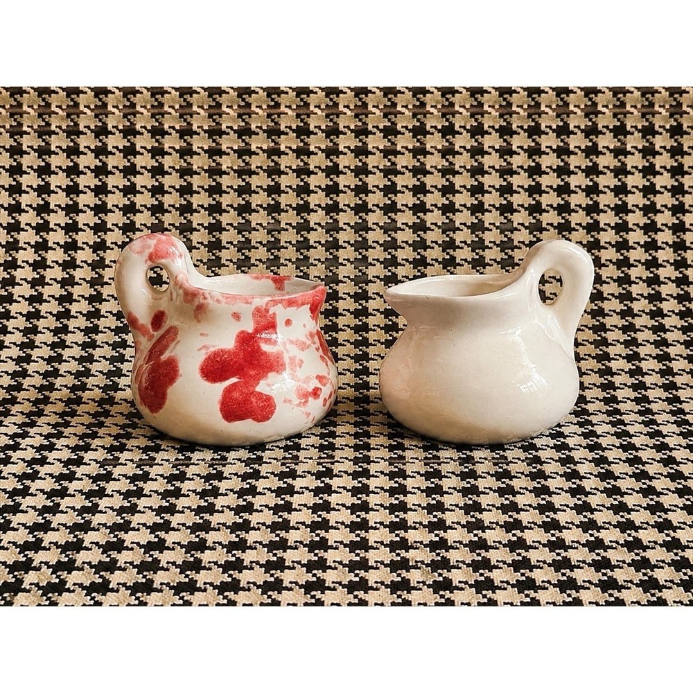 VTG Mini Pottery Creamer Pitcher White Studio Pottery Bud Vase Pair Cottagecore - Picture 2 of 4